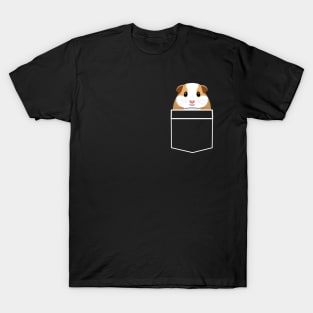 Cute Small Guinea Pig in White Outline Pocket T-Shirt